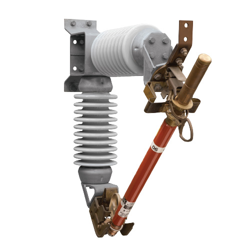 Electrical fuse cutout with insulating base and copper components.