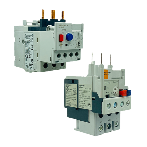 Electrical contactors on black background.